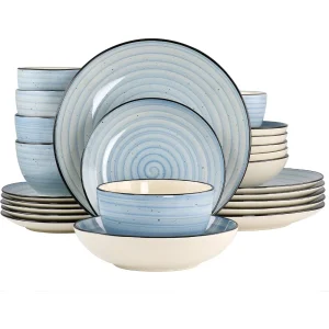 Elama Gia 24 Piece Stoneware Dinnerware Set in Light Blue