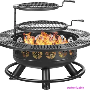 36 Inch Outdoor Wood Burning Firepit with 2 Cooking Grills